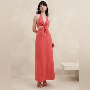 Banana Republic Halter Twist Front Maxi Dress - Coral